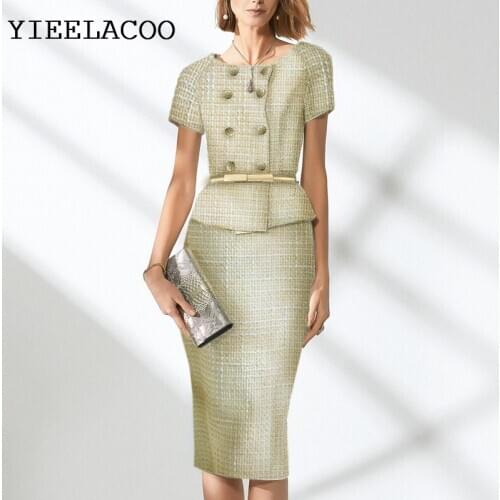 Professional suit tweed jacket + skirt Autumn / Winter womens jacket Business ladies 2 piece skirt suit Elegant Skirt Set