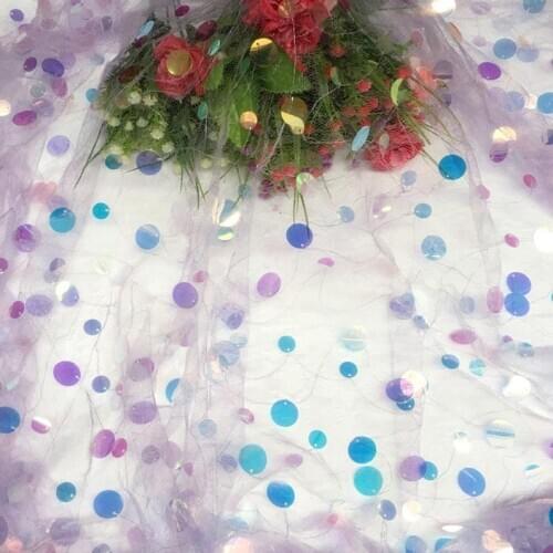 1 Meter Sequin Tulle Polka Dot Lace Fabric in Pale Purple/ Pale Yellow For Haute Couture, Doll Dress, Prom Dress