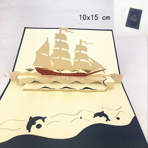 1pcs Handmade Smooth Sailing 3D Pop Up Card Paper Greeting Card Children Invitation Happy Birthday Party Postcards Business Gift