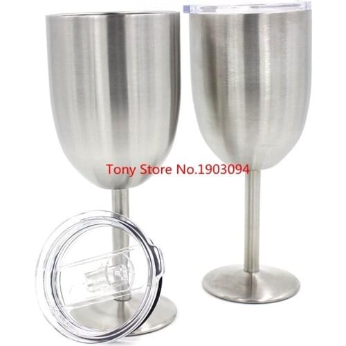 10pcs 10oz Wine Glasses Double Wall Vacuum Sealed Stainless Steel Wine Goblet with Lids for Daily Camping and Picnic wine cups