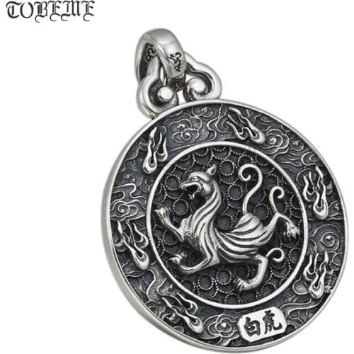 100% 925 Silver Lucky Beasts Pendant 925 Sterling Tiger Dragon Pendant Good Luck Amulet Pendant
