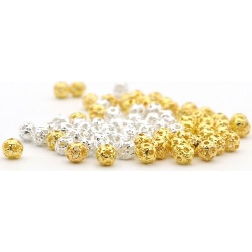 100pcs 4mm Gold SilverColor Metal Loose Flower Hollow Out Ball Spacer Beads For Jewelry Making Needlework Beadwork Accessories