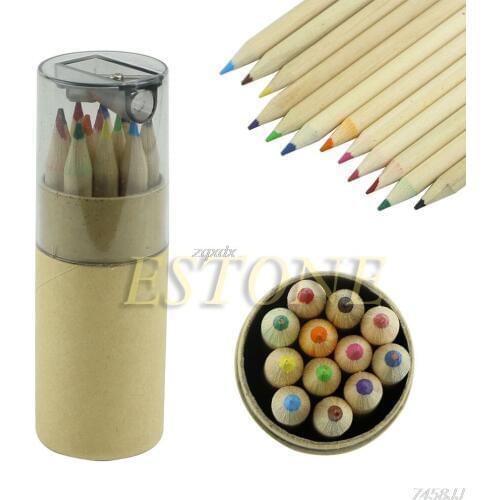 12pcs/set Mini Cute Child Gift Wooden Painting Writing 12 Colors Pencils pen With Sharpener Jy23 19 Dropship