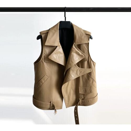 2020 Spring New Leather Coat Women Sleeveless Sheep Skin Vest Short Slim Waistcoat Jackets for Women Genuine Leather