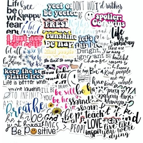 50pcs Cartoon Colorful Motto Graffiti Pattern Stickers Childrens Toys Cellphone Tablet Computer Cup Suitcase Notebook Car Decor