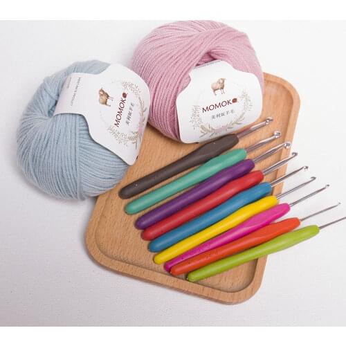 9Pcs/Set Multicolor Plastic Handle Aluminum Crochet Hooks Knitting Needle Set 2.0mm-6.0mm Yarn Sweater Weave Craft Tools