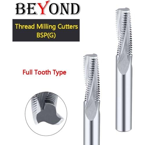 BEYOND Thread Milling Cutters Aluminium Full Tooth Type 1/16" 1/4" Tungsten Carbide Steel Central BSP(G) Round Shank