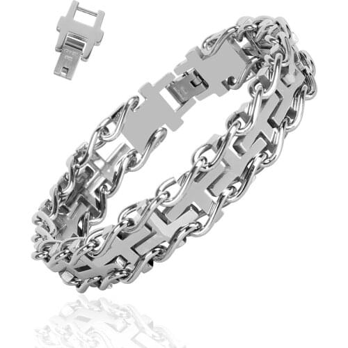 Stainless Steel Cross Link Bracelet for Men, Christian Cross Wristband Bangle Cuff Bracelets Adjustable Inner Size 7.3-8.0 Inch