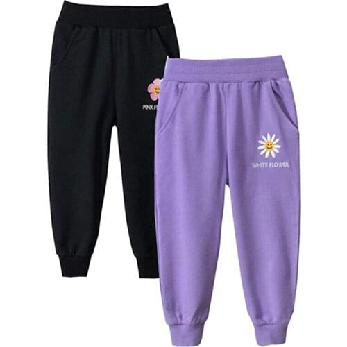 Kids Girls Pants Jogger Drawstring 2-Pack Chino Cargo Pant Cotton Casual Fleece Sweatpants Pants