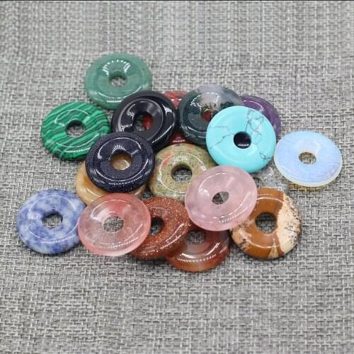 1PC Natural Stone Agates Big Hole Beads Donut Round Amethysts Quartz Loose Bead for Jewelry Making DIY Necklace Bracelet 25x25mm