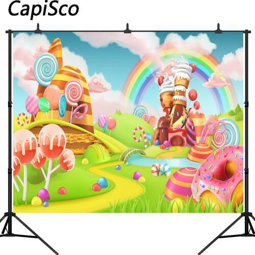 Capisco photography background colorful candy castle cartoon baby birthday rainbow fairy tale photo backdrop photography studio