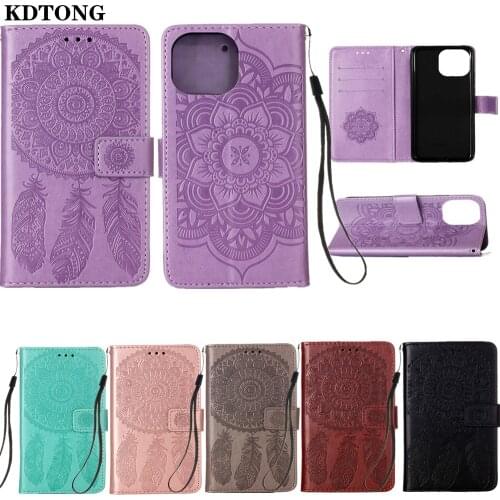 Wallet Phone Case for iPhone 13 mini Pro Max Funda Luxury Embossed Dreamcatcher Flip Leather Shockproof Full Protective Cover