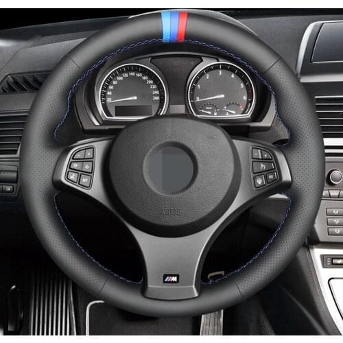 DIY Black Faux Leather Hand - Sewn Wear - Resistant Car Steering Wheel Cover For BMW X3 (M Sport) E83 2005-2010