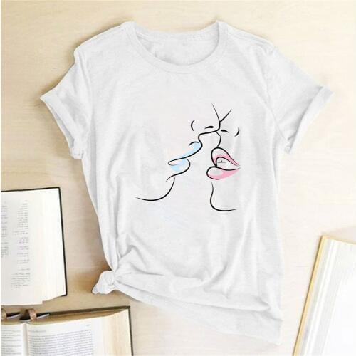 Kissing Lovers Pattern Print T-shirts Women Tops for Women Ladies Graphic T Shirts Streetwear Fashion Femme T-shirts Camisetas