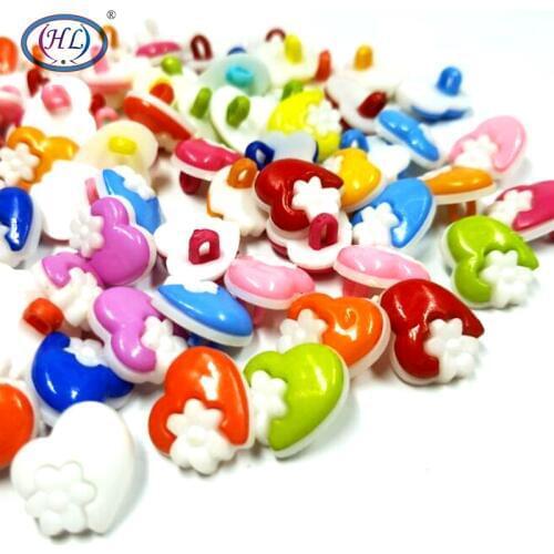 HL 15MM 50/100pcs Mix Color Heart Shank Plastic Combined Buttons DIY Scrapbooking Childrens Garment Sewing Accessories