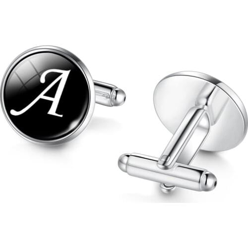 Mens Fashion A-Z Single Alphabet Cufflinks Silver Color Letter Cuff Button for Male Gentleman Shirt Wedding Cuff Links Gifts