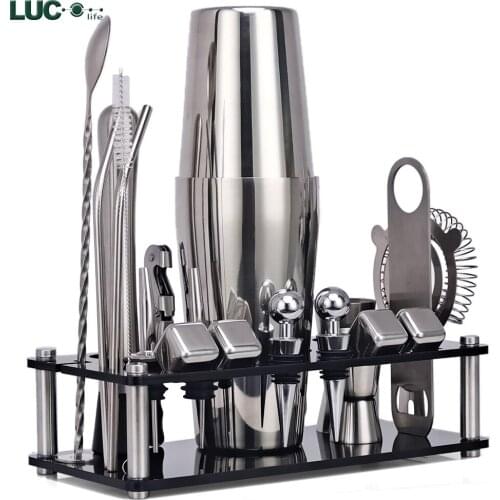 Cocktail Shaker Set 21-Piece Stainless Steel Bartender Kit with Acrylic Stand Recipes Booklet