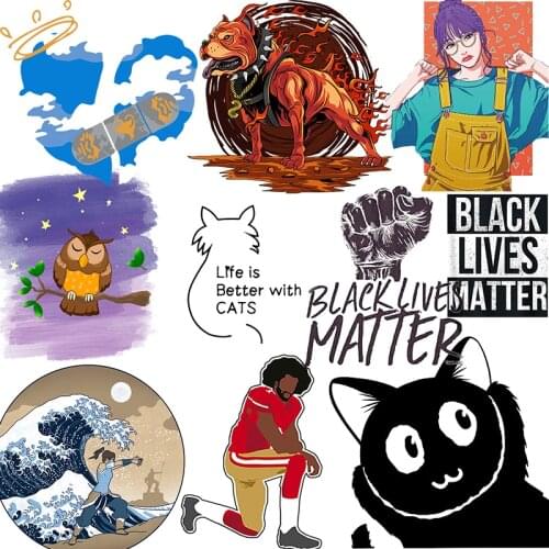 Cat Animal Print figure Sticker On Clothes Thermal Stickers For T-Shirts Fashion Letter Patch On Clothing Iron On Transfer Patch