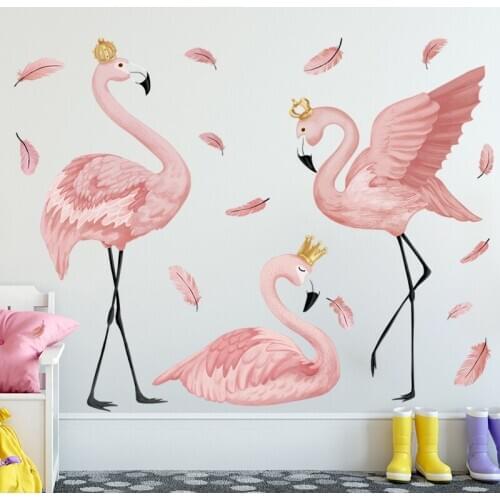 Flamingos Feather Wall Sticker for Girls Dormitory Living Room Bedroom Ins Creative Warm Room ation Home Mural NEW YEAR