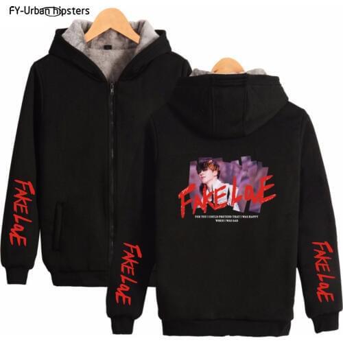2019 New Fake Love Yourself Tear Popular Fashion Women Winter Thick Warm Hoodie Print Fleece Men zipper Hoodies Sweatshirt