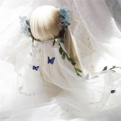 NEW Blue Headwear Flower Hair hoop Wedding Veil Garland Handmade for 1/3 1/4 BJD SD DD Doll Accessories