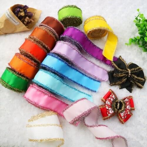 2Y/38mm Solid Color Valentines Grosgrain Ribbon With Tinsel For Gift Wrapping Hair Bows Home Party Festival Decoration Accessory