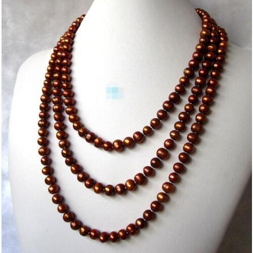 86" 7-8mm Coffee Freshwater Strands Off Round Cultured Pearl Necklace