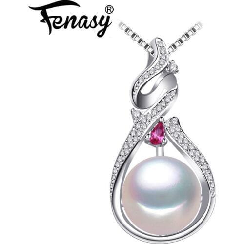 FENASY natural Pearl necklace for women brand 925 sterling silver big leaf pendant necklace party wedding engagement jewelry