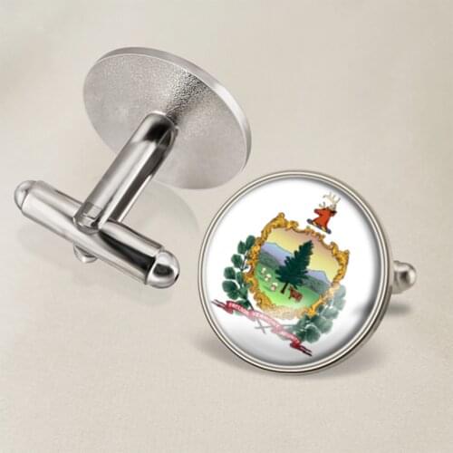 Seal of Vermont of United States of America Map Flag Cufflinks