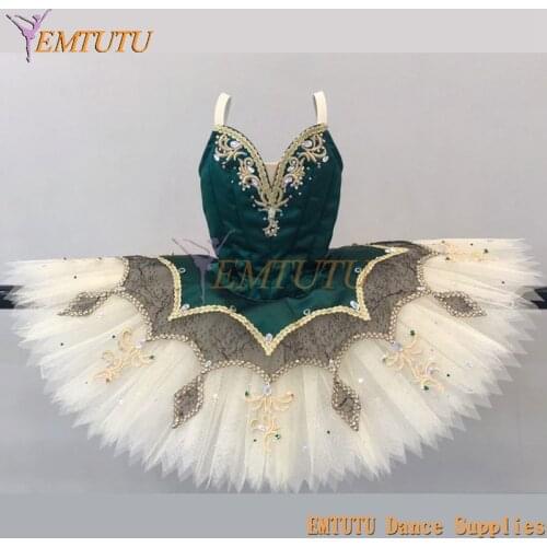 Professional Green Stone Ballet Tutu Costume Esmeralda Performance Pancake Tutus Green Golden Ballet Tutu Dress for Women