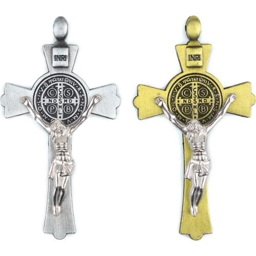 Catholic Saint Benedict Crucifix 78mm Religious Rosary Making Cross Pendant 6pcs