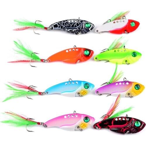 1pc Metal VIB 11g/5.5cm Fishing Lure Vibration Spoon Hard Baits with Feather Crankbait Wobbler Swimbait VIB Fishing Tackle