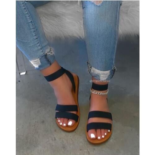 Comfortable high-quality solid color flat-bottomed large size womens sandals 2021 summer new style Casual womens sandals 42