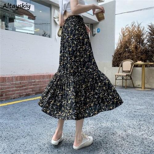 Skirts Women Retro Holiday Korean Style Elegant Summer New Fashion Vintage High Waist Loose Female Chiffon A-line Elastic Casual