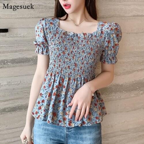 Vintage Casual Summer Chiffon Blouses Womens Floral Printed Harajuku Blouse Woman Clothes Sexy Korean Tops Camisas Mujer 15480