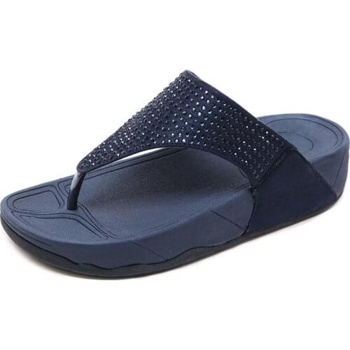 2020 Summer New Beach Slippers Outer Wear Seaside Flat Flip-flops for Women Girls Bling Bling Fashion Wedge Heel Shoes