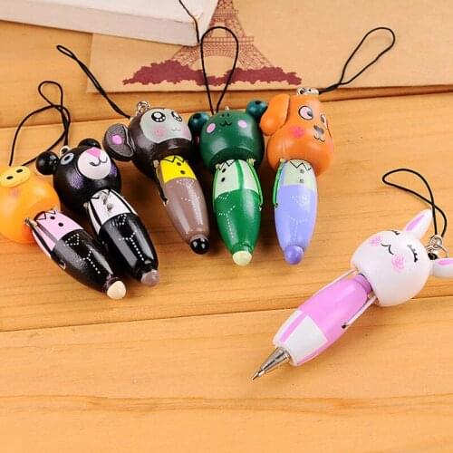 36PCS Creative Cartoon Animal Puppet Ballpoint Pen Black Portable Pen with Lanyard Student Stationery Office Supplies