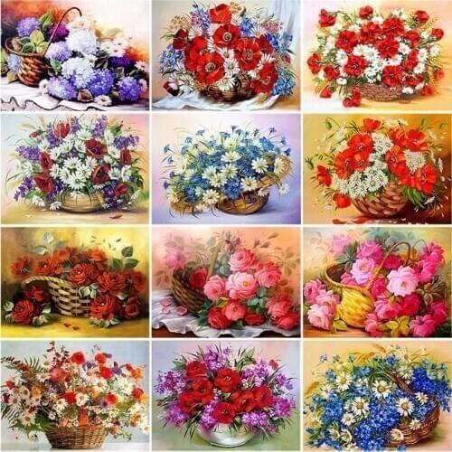 5D Diamond Painting Flower Basket Sale Rose Cross Stitch Kits Diamond Embroidery Full Round Rhinestone DIY Mosaic Home Decor