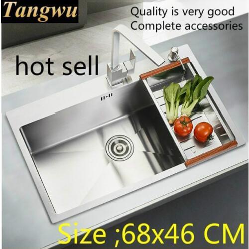 Free shipping Handmade ordinary food grade 304 stainless steel kitchen sink single slot 3 mm thick durable 68x46 CM