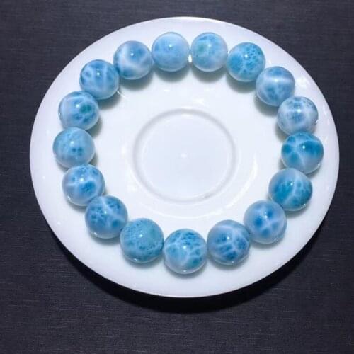 13mm Natural Blue Larimar Gemstone Big Round Beads Bracelet Rare Water Pattern Larimar Women Men Genuine AAAAAA
