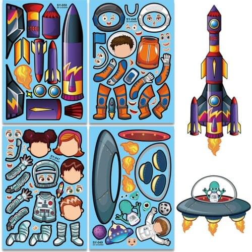 Children Stickers DIY Rocket Astronaut Spaceship Kindergarten Jigsaw Party Favors Games Birthday Gifts Boys Girl Creation Toys