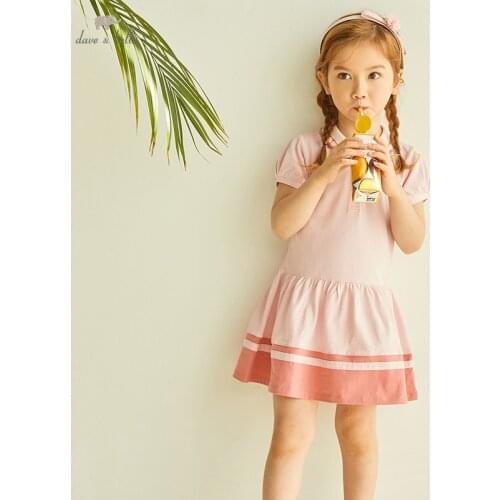 DKH17012 dave bella summer girls 5Y-13Y fashion cartoon striped draped dress children sweet dress kids infant lolita clothes