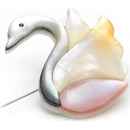 Elegant Metal Natural Shell Swan Brooches Women Men Animal Brooch Pins For Banquet Wedding Fashion Corsage