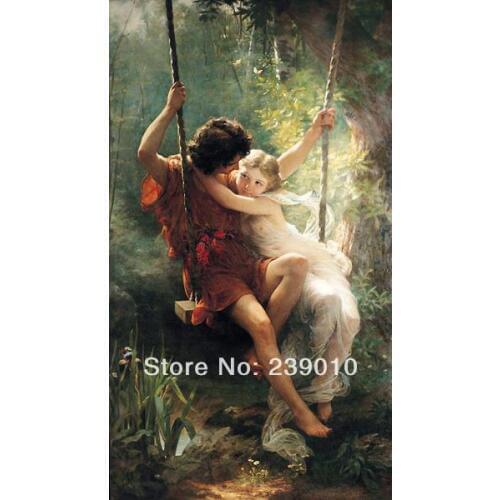 Classical sweet lovers on the swing oil painting canvas printings printed on canvas hotels decoration wall art picture