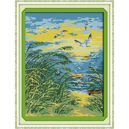 The seaside alpenglow cross stitch kit animal18ct 14ct 11ct count print stitching embroidery DIY handmade needlework plus