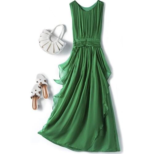 Summer Dress 2021 100% Silk Beach Maxi Dresses for Women Casual White Dress Female Sleeveless Vestido De Mujer Pph4652