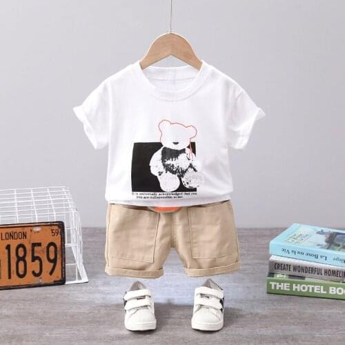 Summer Clothing for Boys Little Bear Print Kids Childrens Clothing 2 Pcs Casual Baby Boys Clothes O-neck Family Clothing Sets
