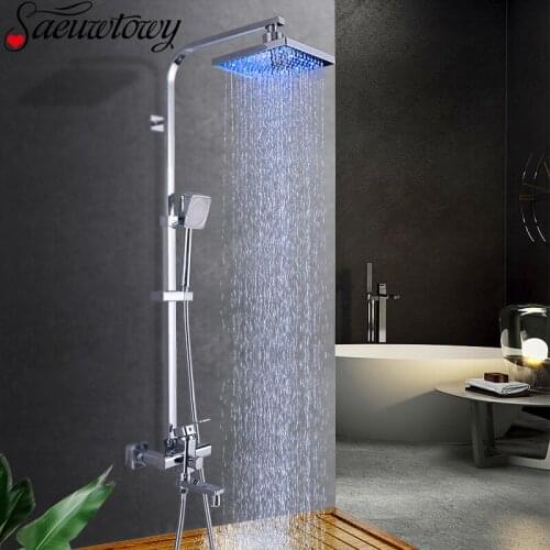 8 "Wall Mounted Chorme Shower Faucet Rotatble Spout Tap Hot And Cold Crane Bathrrom Faucet Shower Head LED Light Bathroom Tap