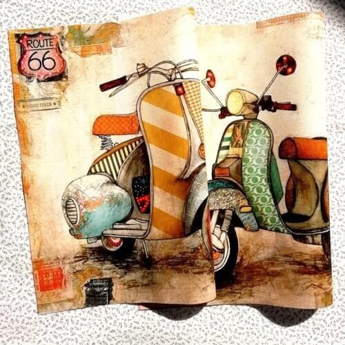 NEW Retro motorcycle 28CMX28CM 2PCS Assorted Cotton Linen Printed Quilt Fabric DIY Sewing Patchwork Home Textile decoration