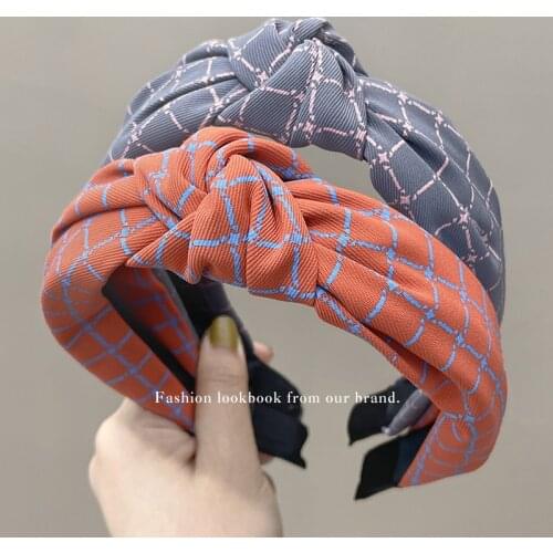 New lattice Solid color Hair Hoop Women Thick cotton cloth Headband Knotted Hair Band ladies Hair Accessories FG115